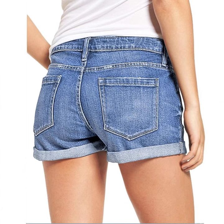 Clothes > Women's Clothing > Bottoms > Jeans European and American elastic ripped denim shorts women's jeans casual pants blue