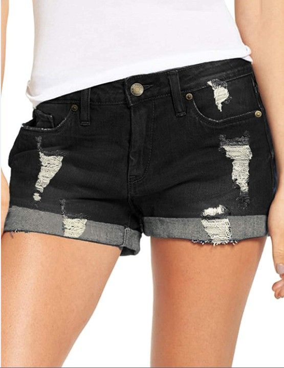 Clothes > Women's Clothing > Bottoms > Jeans European and American elastic ripped denim shorts women's jeans casual pants blue