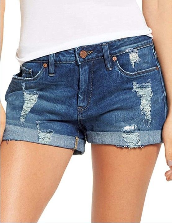 Clothes > Women's Clothing > Bottoms > Jeans European and American elastic ripped denim shorts women's jeans casual pants blue