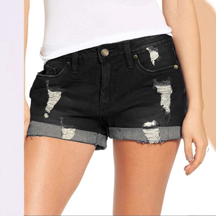 Clothes > Women's Clothing > Bottoms > Jeans European and American elastic ripped denim shorts women's jeans casual pants blue