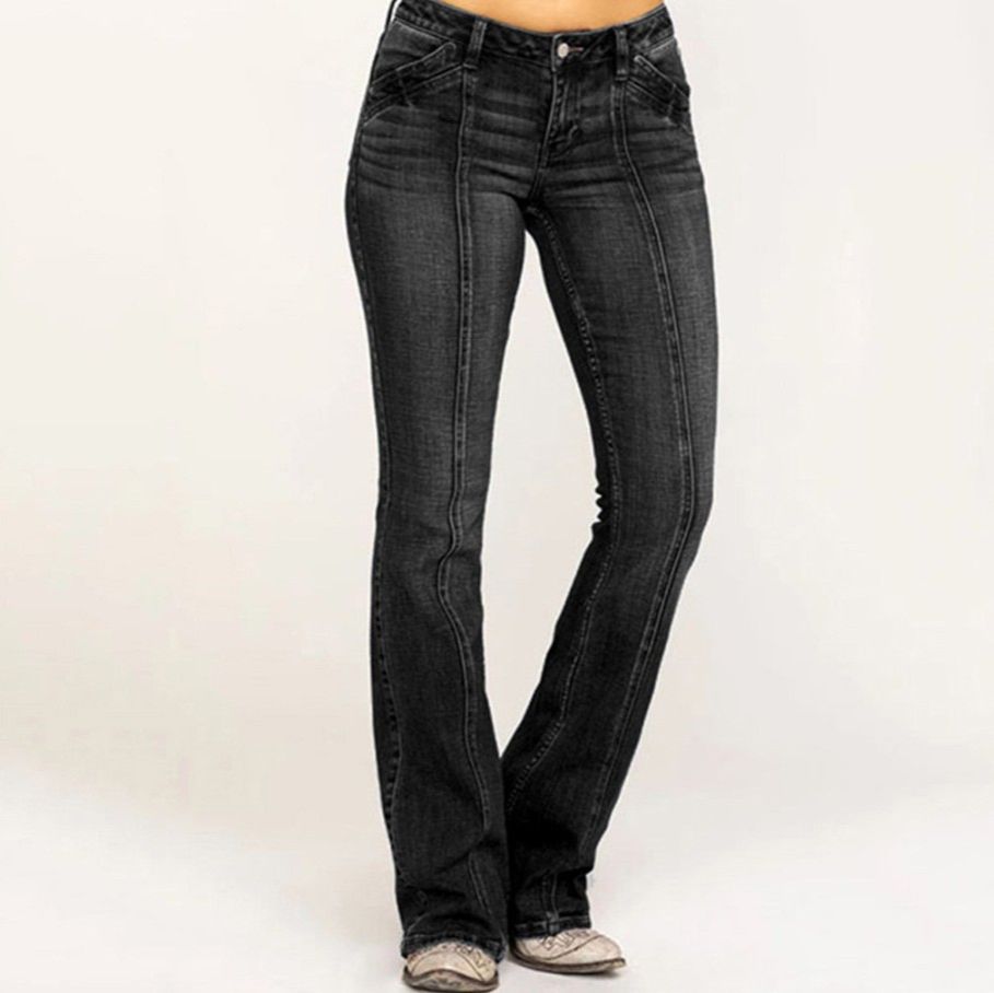 Clothes > Women's Clothing > Bottoms > Jeans  Large size European and American clothing jeans low waist bone-breaking flared trousers trousers