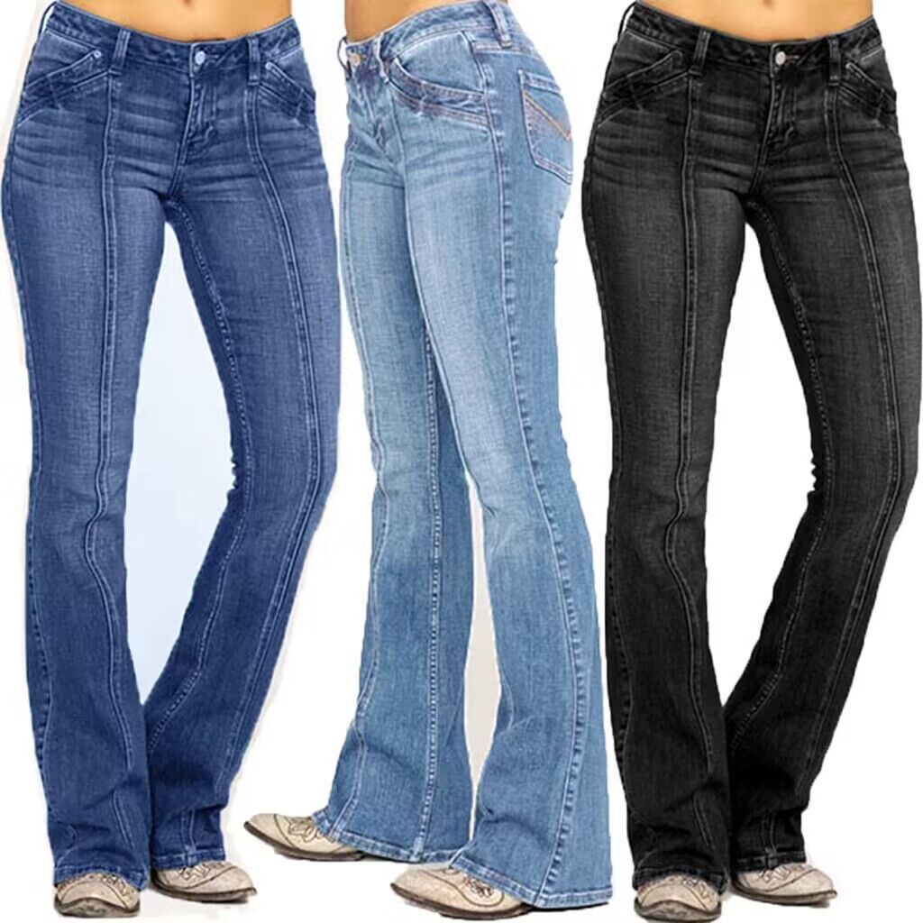 Clothes > Women's Clothing > Bottoms > Jeans  Large size European and American clothing jeans low waist bone-breaking flared trousers trousers