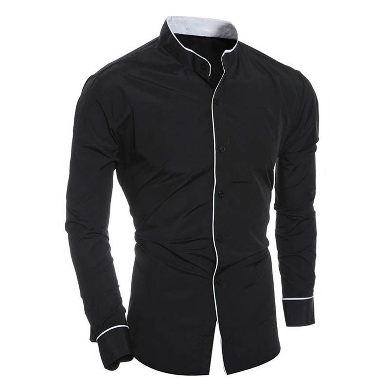 Clothes > Men's Clothing > Tops > T-Shirts New men's slim-fit classic solid color simple stand-up collar shirt personalized splicing cardigan bottoming shirt