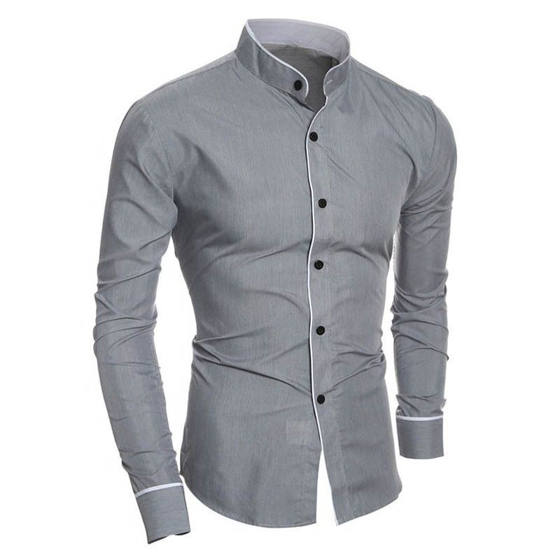 Clothes > Men's Clothing > Tops > T-Shirts New men's slim-fit classic solid color simple stand-up collar shirt personalized splicing cardigan bottoming shirt