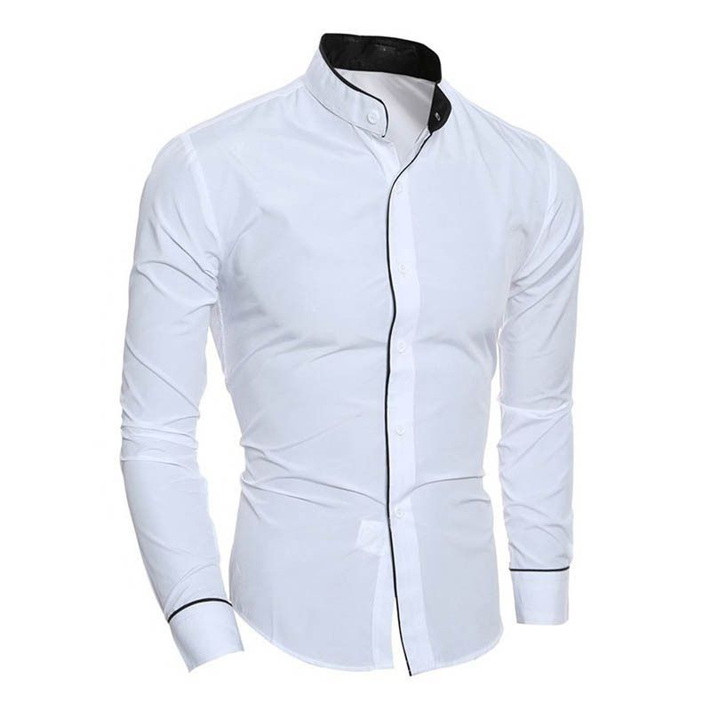 Clothes > Men's Clothing > Tops > T-Shirts New men's slim-fit classic solid color simple stand-up collar shirt personalized splicing cardigan bottoming shirt