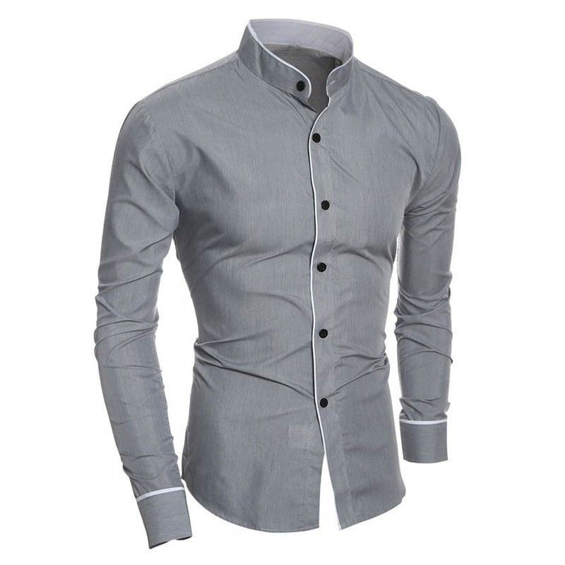 Clothes > Men's Clothing > Tops > T-Shirts New men's slim-fit classic solid color simple stand-up collar shirt personalized splicing cardigan bottoming shirt