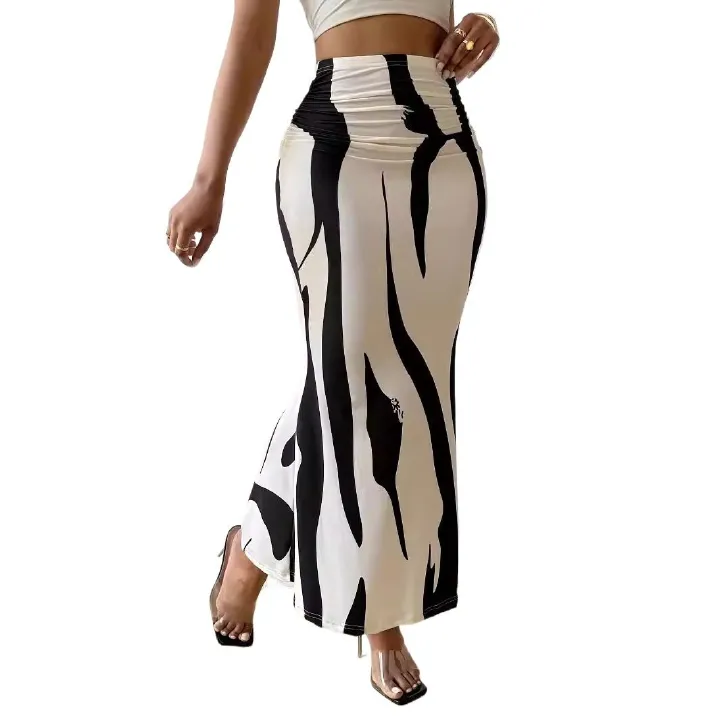 Clothes > Women's Clothing > Bottoms > Skirts  European and American zebra pattern to make you look slim and tall, hot selling half-body tight high waist fish tail pencil long skirt