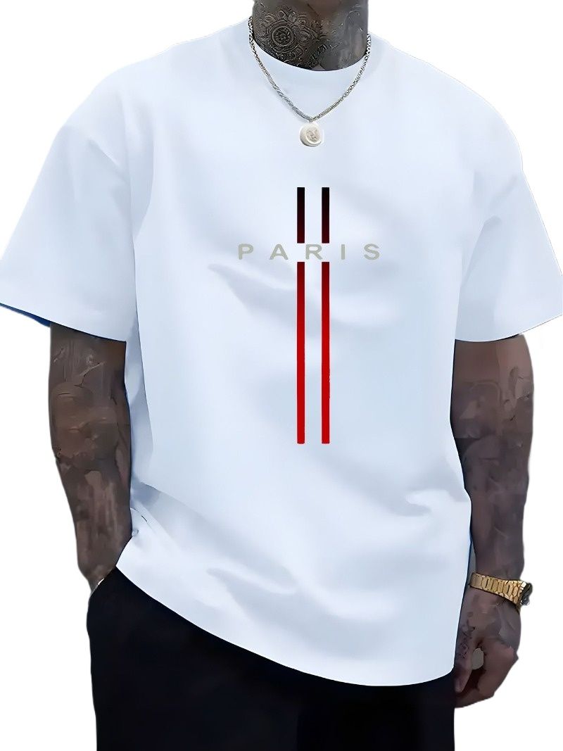 Clothes > Men's Clothing > Tops > T-Shirts  Summer men's pure cotton casual loose fit letter pattern printed round neck short-sleeved T-shirt