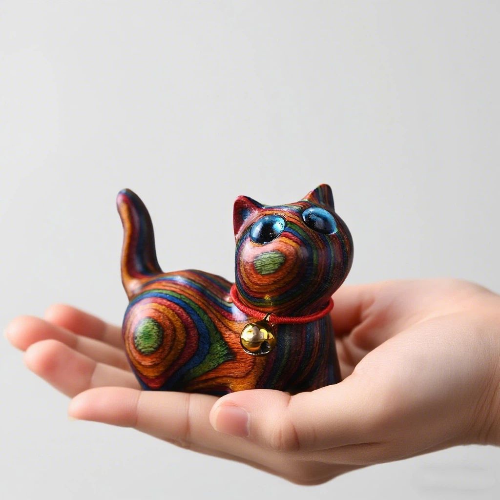 Home & Kitchen > Home Decor > Home Decor Accents > Sculptures Wood Carving Kitten Decorative Ornament 4.3cm