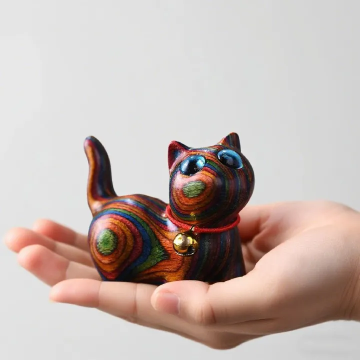 Home & Kitchen > Home Decor > Home Decor Accents > Sculptures Wood Carving Kitten Decorative Ornament 4.3cm