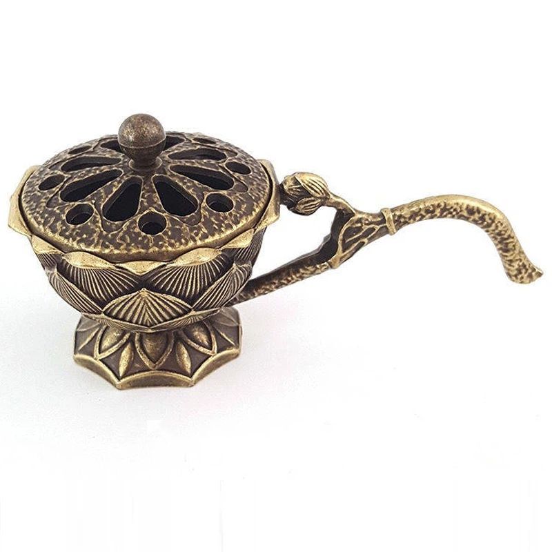 Home & Kitchen > Home Decor > Home Fragrance > Incense Holders Antique lotus hand-held small incense burner home indoor sandalwood agarwood Zen aromatherapy furnace incense path ornaments incense