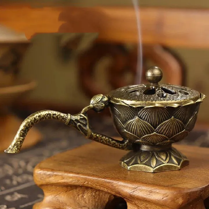 Home & Kitchen > Home Decor > Home Fragrance > Incense Holders Antique lotus hand-held small incense burner home indoor sandalwood agarwood Zen aromatherapy furnace incense path ornaments incense