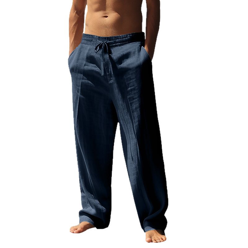 Clothes > Men's Clothing > Bottoms > Pants > Casual Breathable cotton and linen men's trousers, loose casual sports linen straight pants