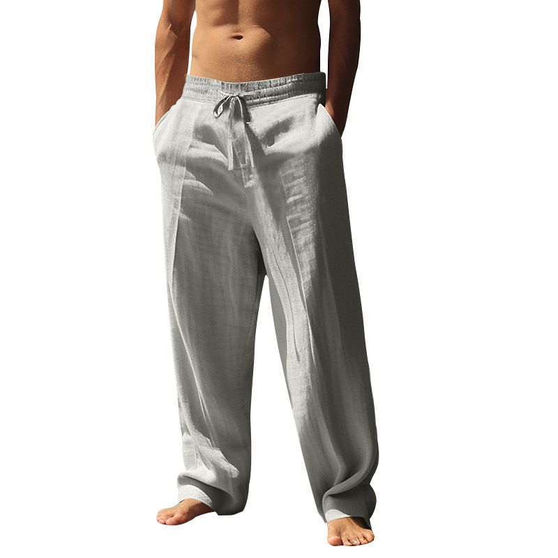 Clothes > Men's Clothing > Bottoms > Pants > Casual Breathable cotton and linen men's trousers, loose casual sports linen straight pants