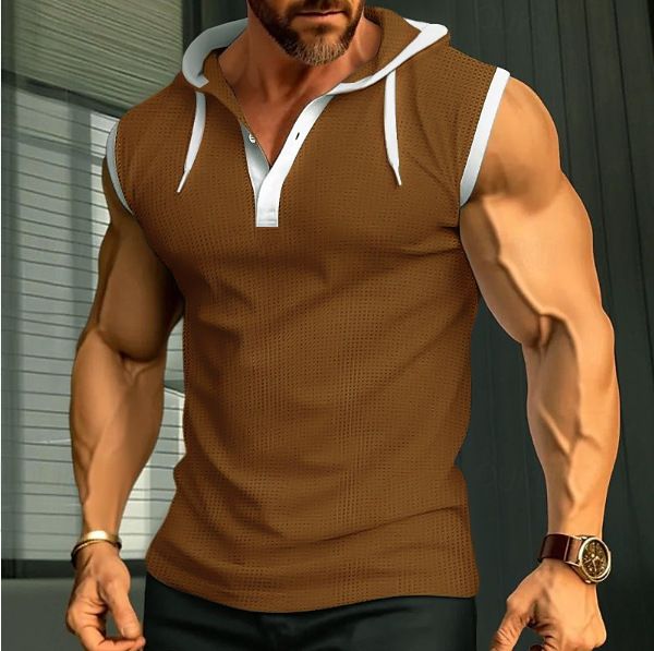 Clothes > Men's Clothing > Tops > T-Shirts European and American new men's vest heavy hooded waistcoat trendy brand casual sleeveless T-shirt