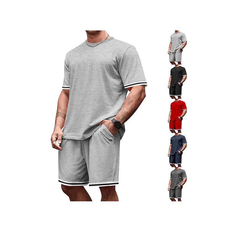 Clothes > Men's Clothing > Clothing Sets > Two-Piece Outfits  European and American summer men's short-sleeved T-shirt round neck suit sports men's casual shorts two-piece set for men