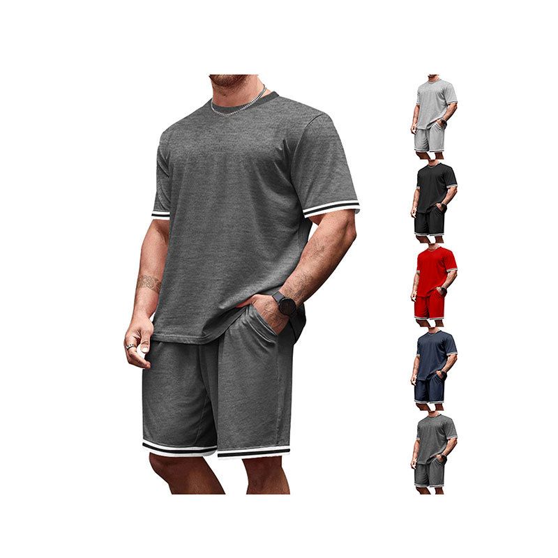 Clothes > Men's Clothing > Clothing Sets > Two-Piece Outfits  European and American summer men's short-sleeved T-shirt round neck suit sports men's casual shorts two-piece set for men