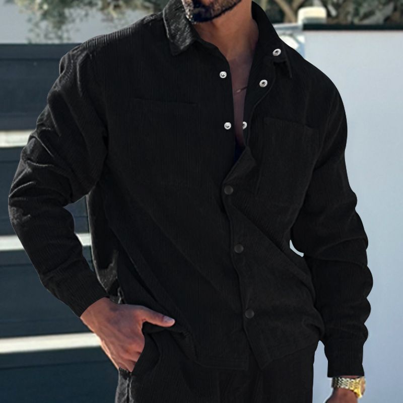 Clothes > Men's Clothing > Tops > Shirts  Men's shirt new style multi-pocket slim cardigan corduroy casual men's jacket top trendy work wear