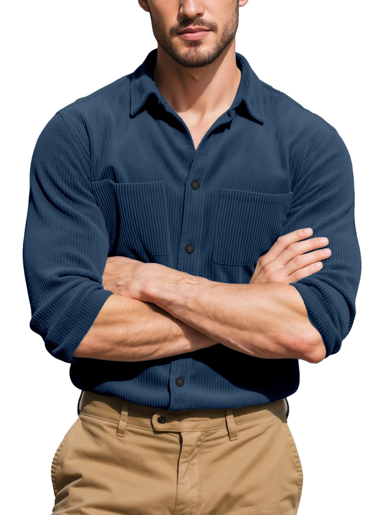 Clothes > Men's Clothing > Tops > Shirts  Men's shirt new style multi-pocket slim cardigan corduroy casual men's jacket top trendy work wear
