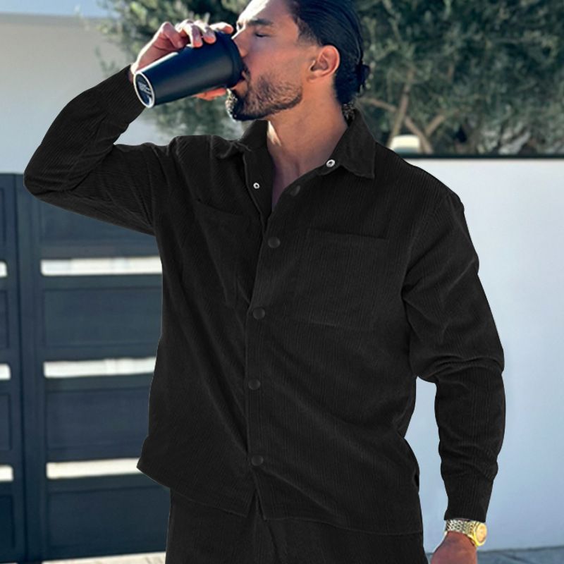 Clothes > Men's Clothing > Tops > Shirts  Men's shirt new style multi-pocket slim cardigan corduroy casual men's jacket top trendy work wear