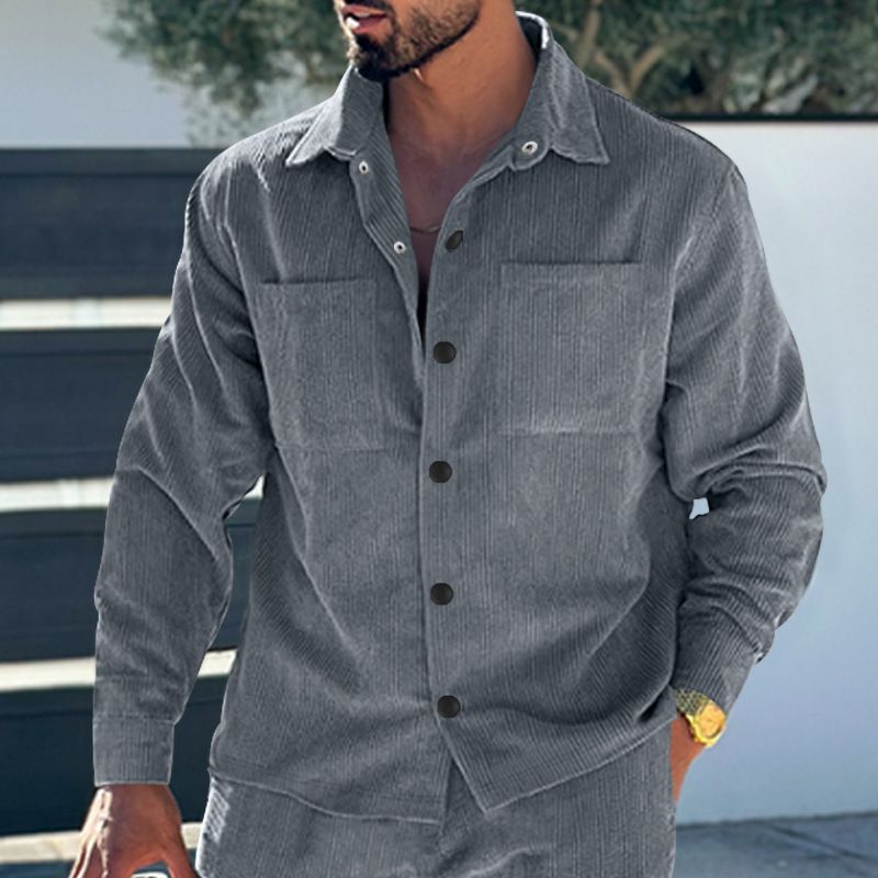 Clothes > Men's Clothing > Tops > Shirts  Men's shirt new style multi-pocket slim cardigan corduroy casual men's jacket top trendy work wear