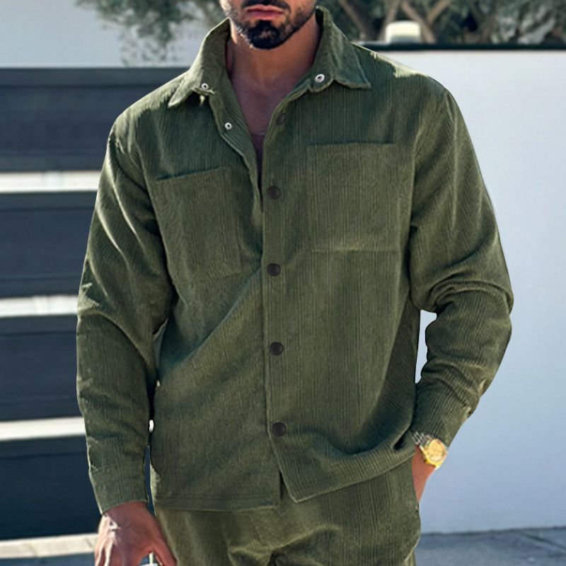 Clothes > Men's Clothing > Tops > Shirts  Men's shirt new style multi-pocket slim cardigan corduroy casual men's jacket top trendy work wear