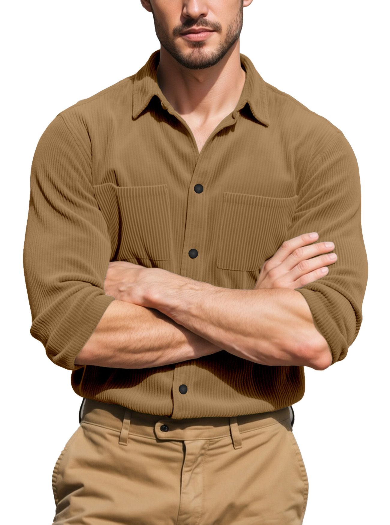 Clothes > Men's Clothing > Tops > Shirts  Men's shirt new style multi-pocket slim cardigan corduroy casual men's jacket top trendy work wear