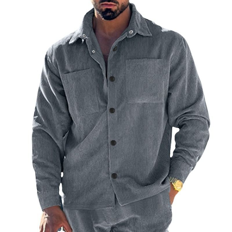 Clothes > Men's Clothing > Tops > Shirts  Men's shirt new style multi-pocket slim cardigan corduroy casual men's jacket top trendy work wear
