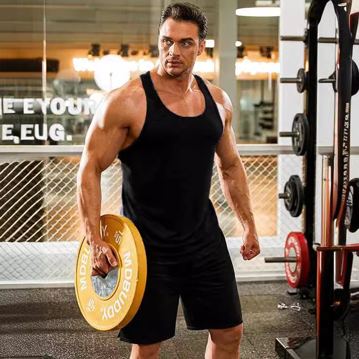 Clothes > Men's Clothing > Tops > Tanks & Camis (Tank Tops) European and American summer fitness sports training vest men's solid color vest