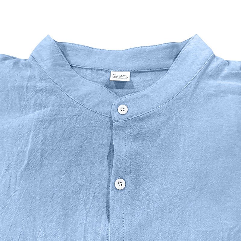 Clothes > Men's Clothing > Tops > Shirts Spring and Autumn Linen Shirt Long Sleeve Stand Collar Breathable Casual Men's New Chinese Pocket Shirt