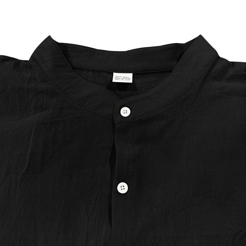 Clothes > Men's Clothing > Tops > Shirts Spring and Autumn Linen Shirt Long Sleeve Stand Collar Breathable Casual Men's New Chinese Pocket Shirt