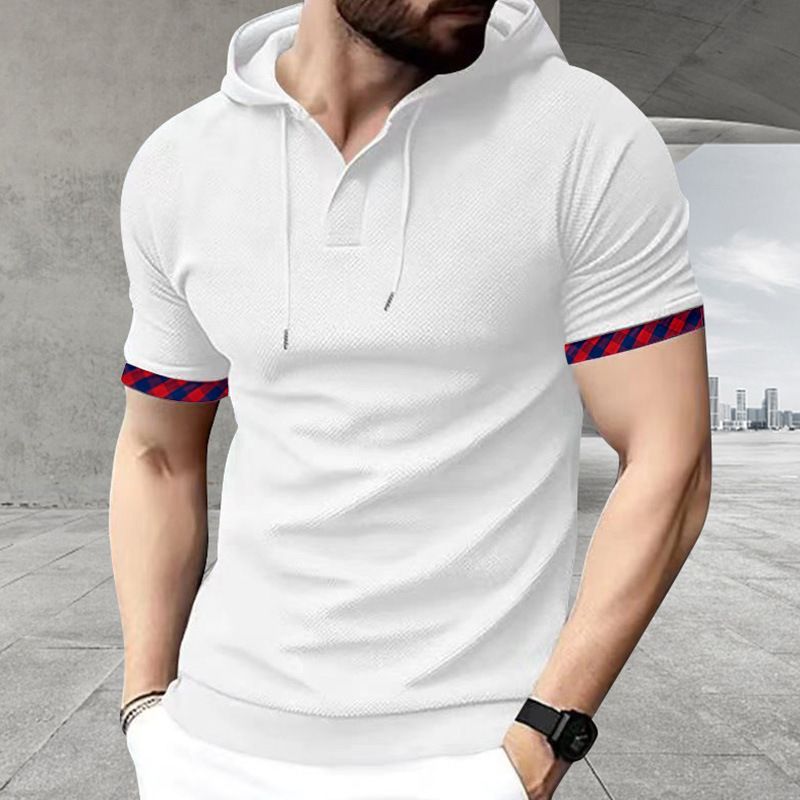 Clothes > Men's Clothing > Tops > T-Shirts  New short-sleeved men's T-shirt for summer, sports casual fashionable waffle solid color hooded polo shirt