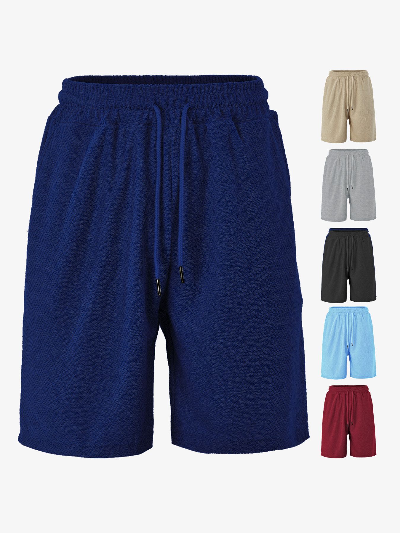 Clothes > Men's Clothing > Bottoms > Shorts  European and American men's summer loose, comfortable, breathable solid color jacquard fabric men's casual shorts