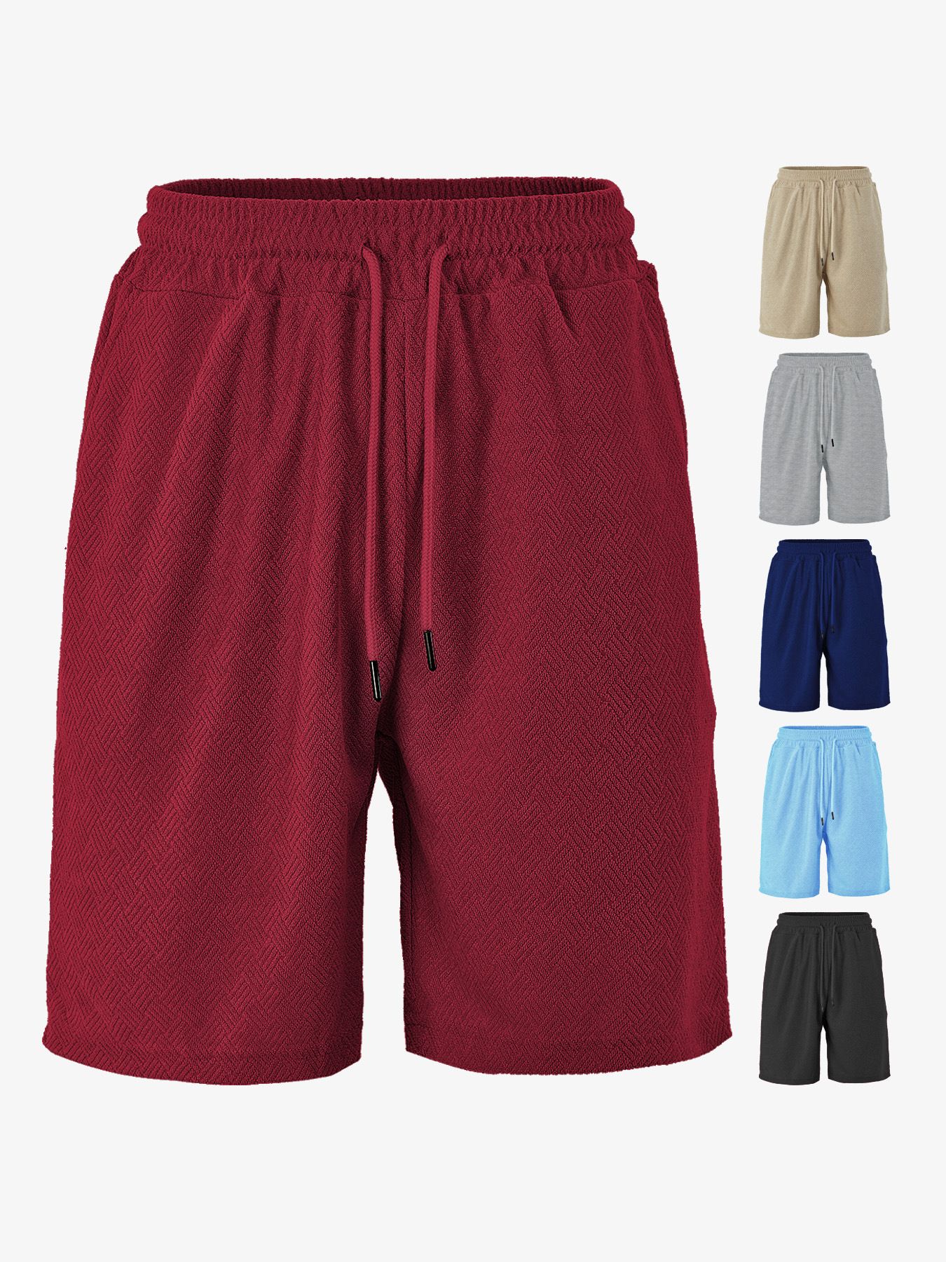 Clothes > Men's Clothing > Bottoms > Shorts  European and American men's summer loose, comfortable, breathable solid color jacquard fabric men's casual shorts
