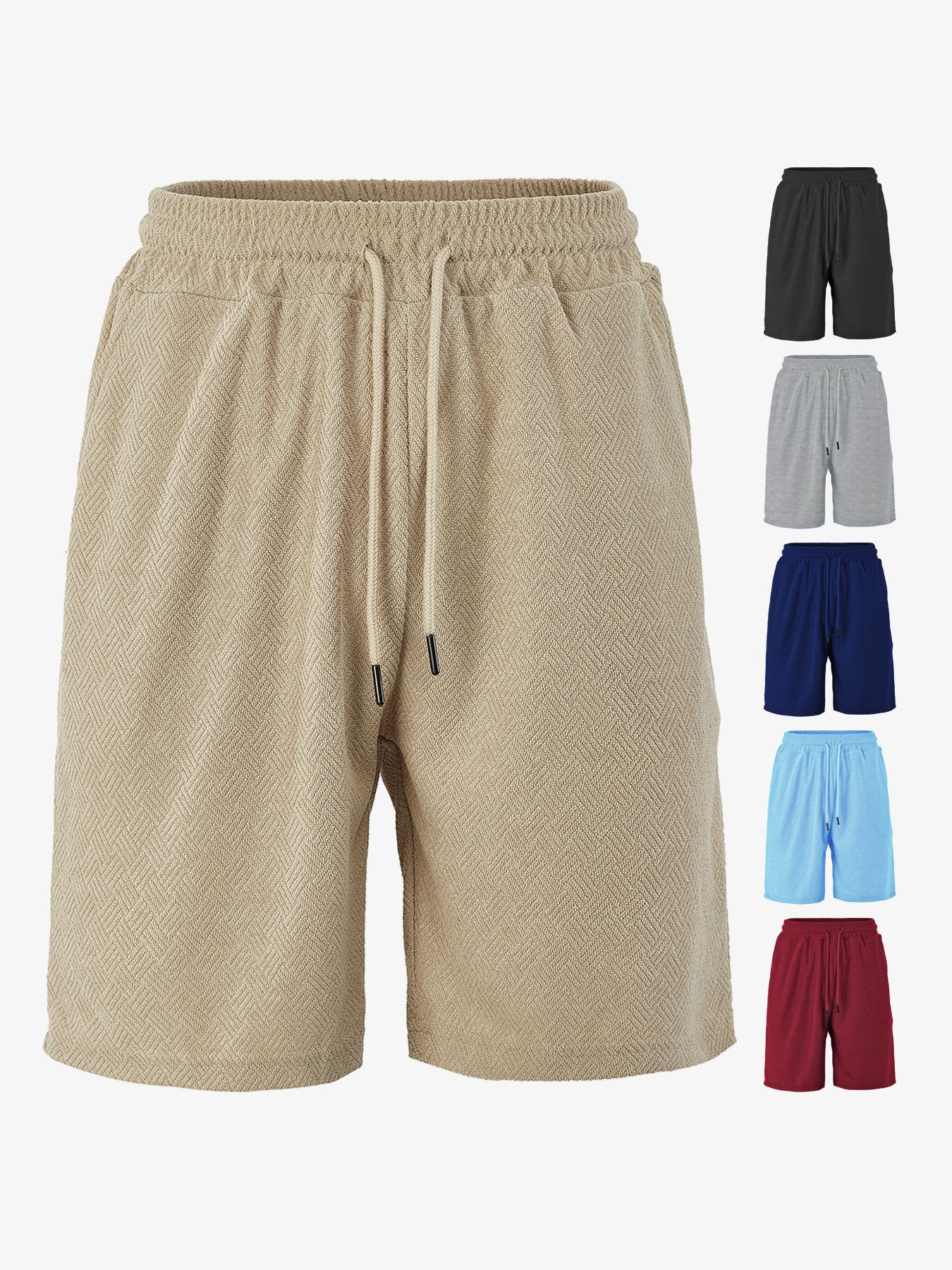 Clothes > Men's Clothing > Bottoms > Shorts  European and American men's summer loose, comfortable, breathable solid color jacquard fabric men's casual shorts