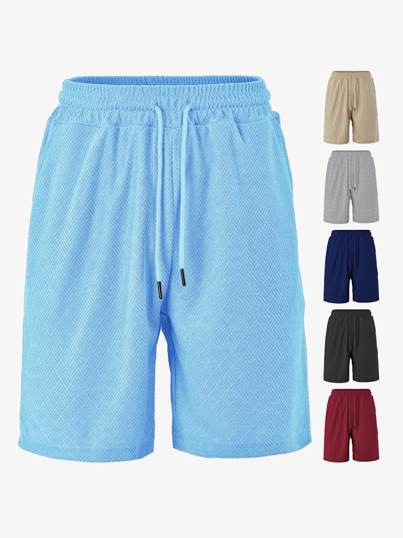 Clothes > Men's Clothing > Bottoms > Shorts  European and American men's summer loose, comfortable, breathable solid color jacquard fabric men's casual shorts