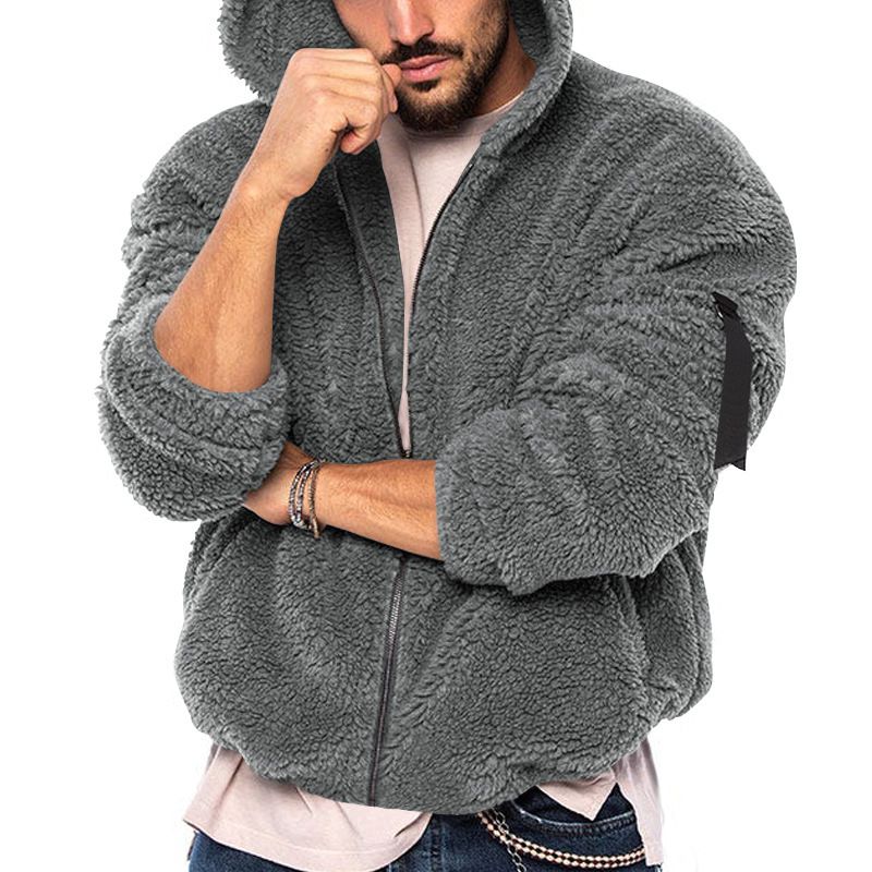 Clothes > Men's Clothing > Tops > Jackets & Coats  Men's jacket, European and American double-sided Arctic fleece hooded solid color zipper jacket, casual and versatile