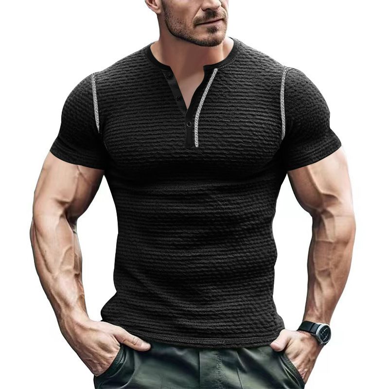 Clothes > Men's Clothing > Tops > T-Shirts Summer sports and fitness slim breathable men's short-sleeved t-shirt European and American men's muscle henley shirt men's t-shirt