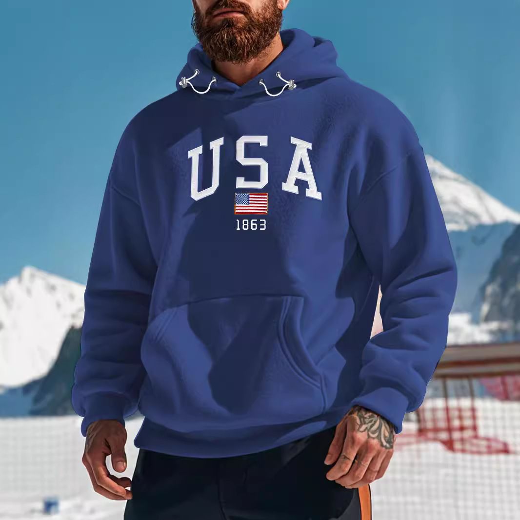Clothes > Men's Clothing > Tops > Jackets & Coats  European and American men's fashion hooded polar fleece hooded thickened casual sports embroidered sweatshirt