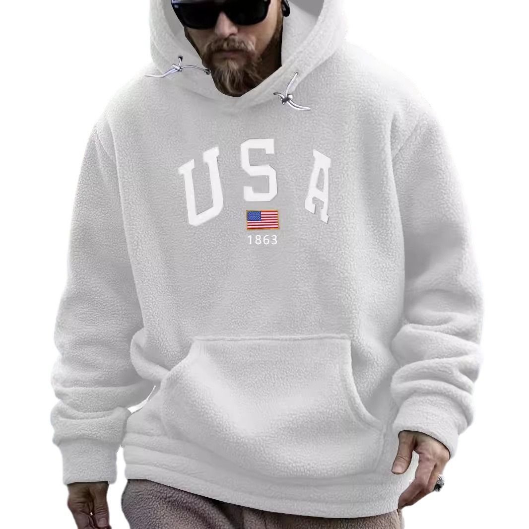 Clothes > Men's Clothing > Tops > Jackets & Coats  European and American men's fashion hooded polar fleece hooded thickened casual sports embroidered sweatshirt