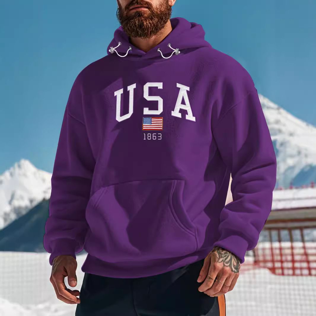 Clothes > Men's Clothing > Tops > Jackets & Coats  European and American men's fashion hooded polar fleece hooded thickened casual sports embroidered sweatshirt