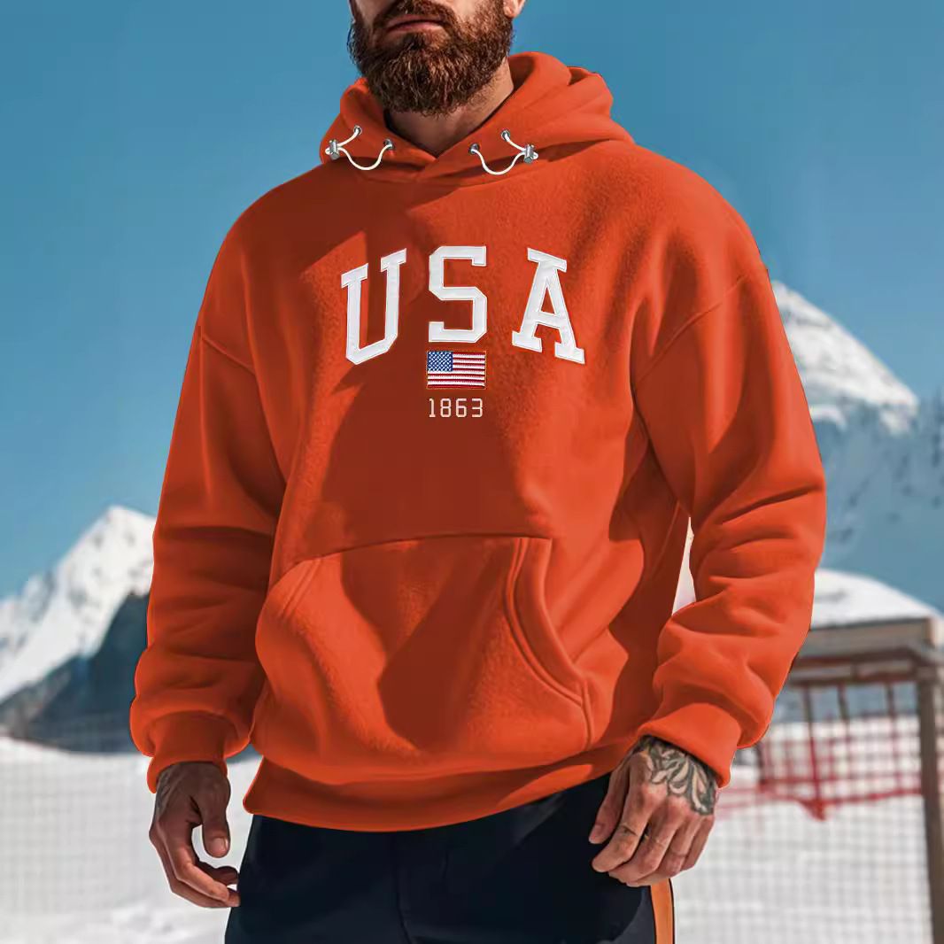 Clothes > Men's Clothing > Tops > Jackets & Coats  European and American men's fashion hooded polar fleece hooded thickened casual sports embroidered sweatshirt
