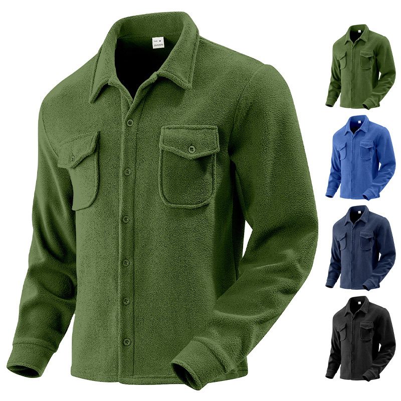 Clothes > Men's Clothing > Tops > Jackets & Coats  European and American men's velvet workwear long-sleeved outdoor tactical hunting jacket shirt casual