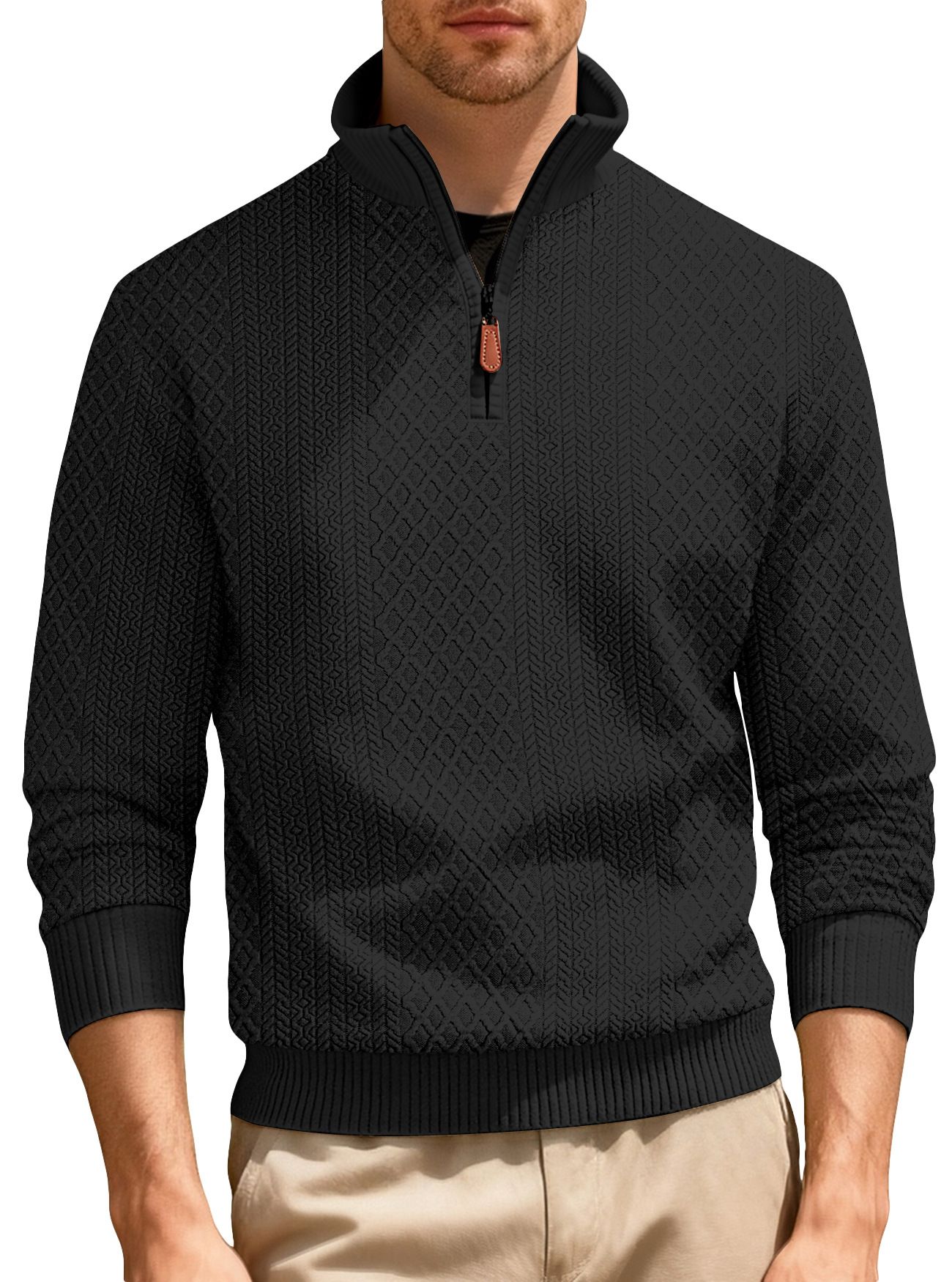 Clothes > Women's Clothing > Tops > Jackets & Coats  Casual stand-up collar zippered long-sleeved jacquard texture American sports solid color fitted sweatshirt