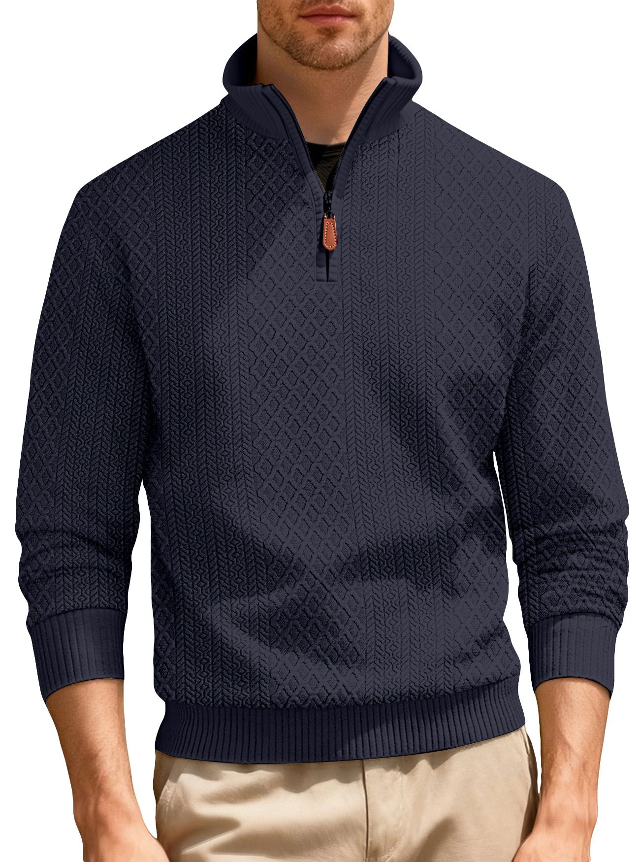 Clothes > Women's Clothing > Tops > Jackets & Coats  Casual stand-up collar zippered long-sleeved jacquard texture American sports solid color fitted sweatshirt