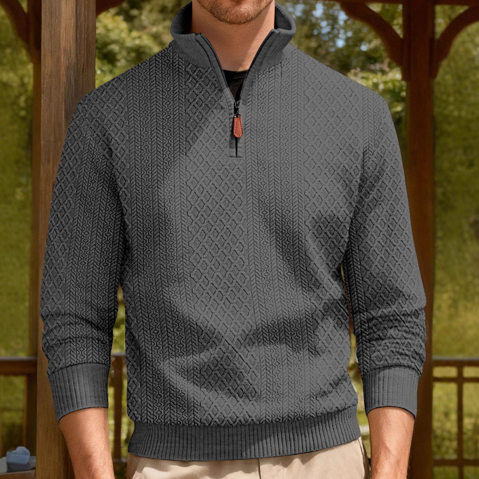 Clothes > Women's Clothing > Tops > Jackets & Coats  Casual stand-up collar zippered long-sleeved jacquard texture American sports solid color fitted sweatshirt