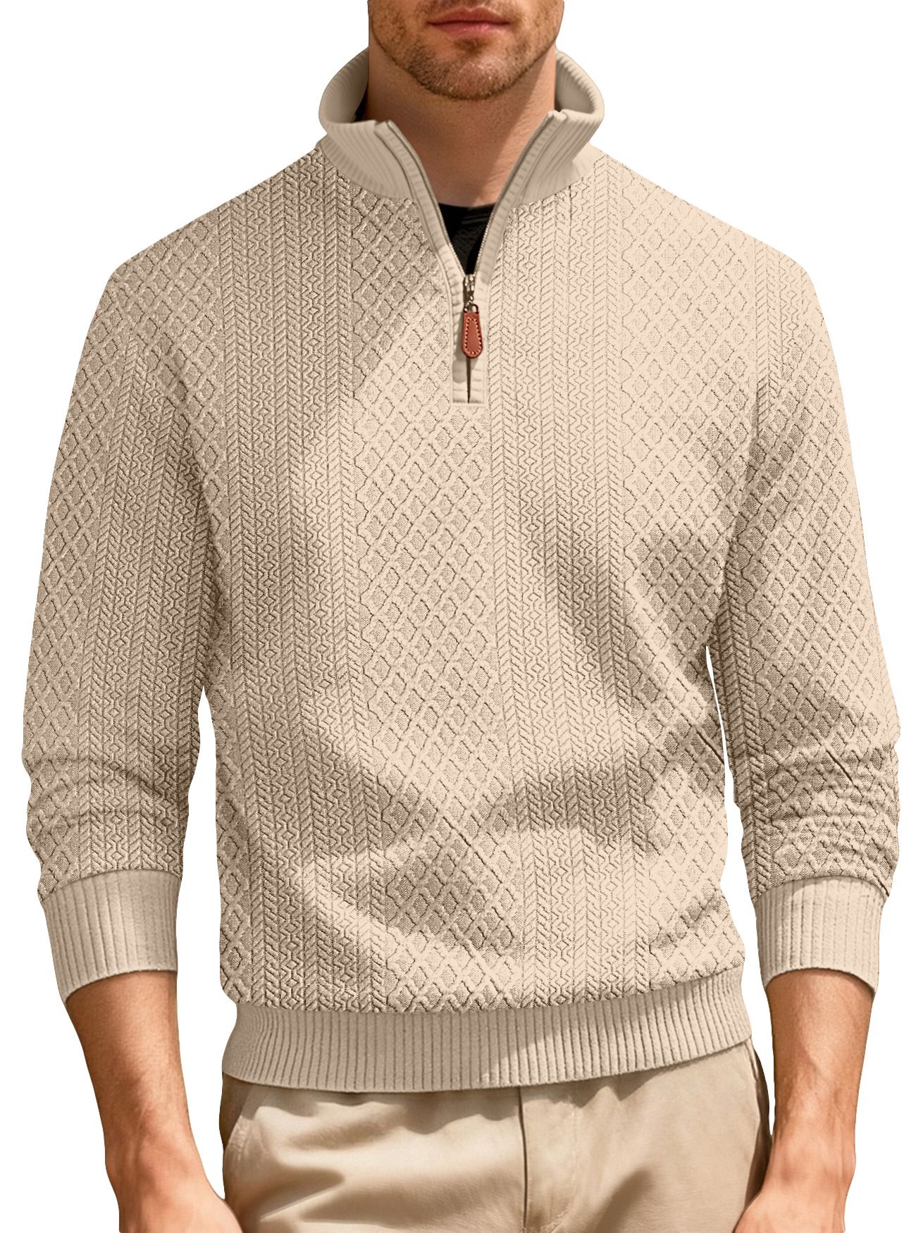 Clothes > Women's Clothing > Tops > Jackets & Coats  Casual stand-up collar zippered long-sleeved jacquard texture American sports solid color fitted sweatshirt