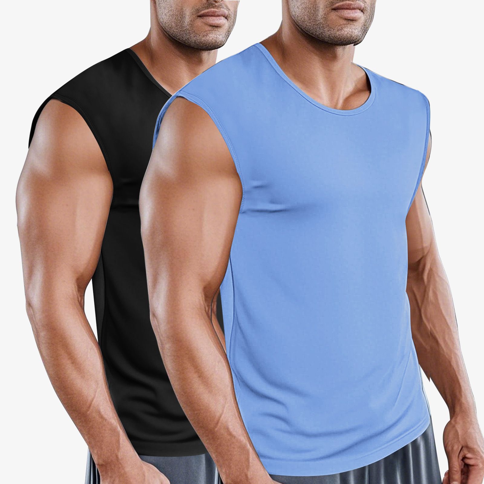 2pcs Clothes > Men's Clothing > Tops > Tanks & Camis (Tank Tops)  European and American men's sports fitness quick-drying vest summer waistcoat sleeveless bottoming shirt loose type