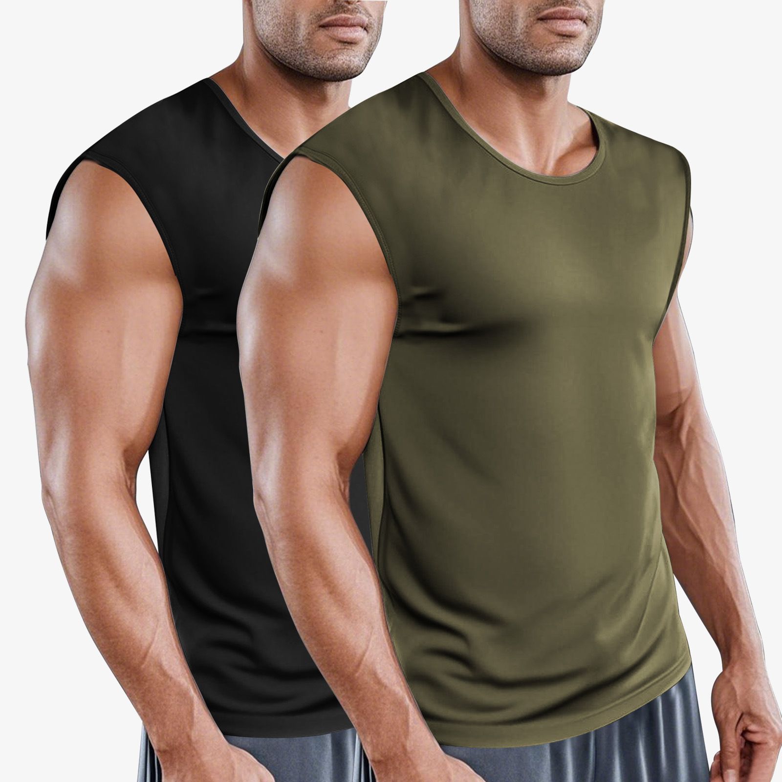 2pcs Clothes > Men's Clothing > Tops > Tanks & Camis (Tank Tops)  European and American men's sports fitness quick-drying vest summer waistcoat sleeveless bottoming shirt loose type