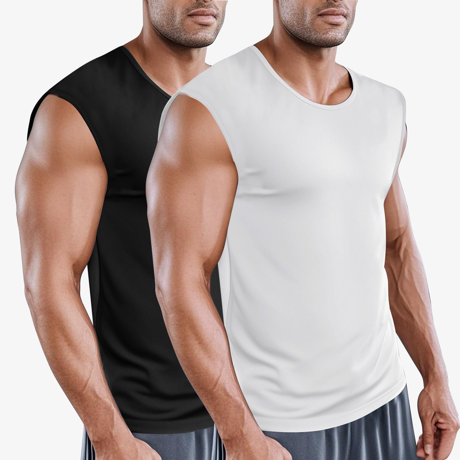 2pcs Clothes > Men's Clothing > Tops > Tanks & Camis (Tank Tops)  European and American men's sports fitness quick-drying vest summer waistcoat sleeveless bottoming shirt loose type
